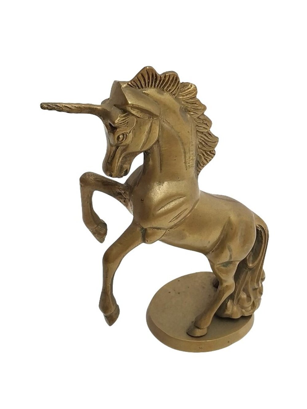 Vintage Brass Unicorn Statue Figurine Mythical Creature Collectible Rearing 7"